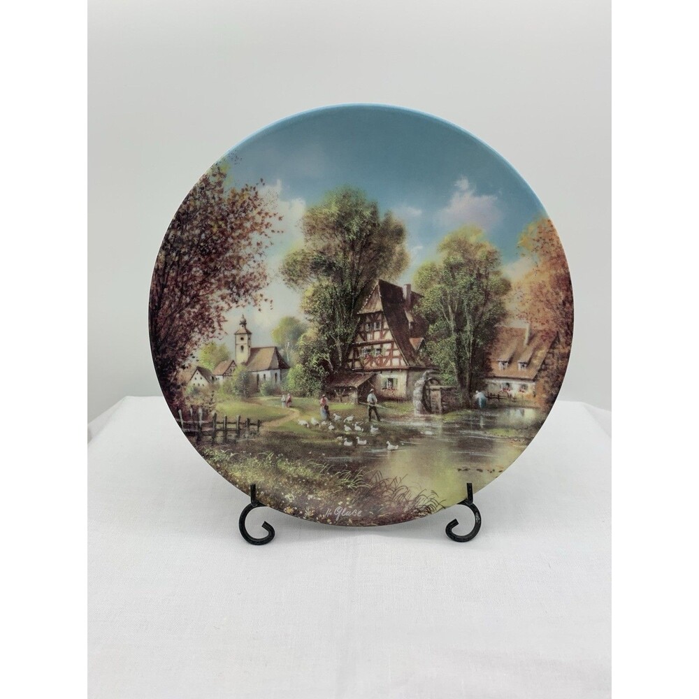 By The Mill Stream Collector Plate COA and Box 1990 Helmut Glossl Artist Germany